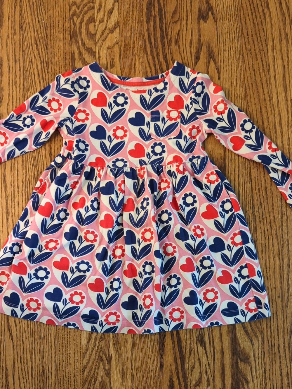 Mini Boden Girls Pink Floral & Heart Print Long-Sleeve Dress, Size 6-7Y